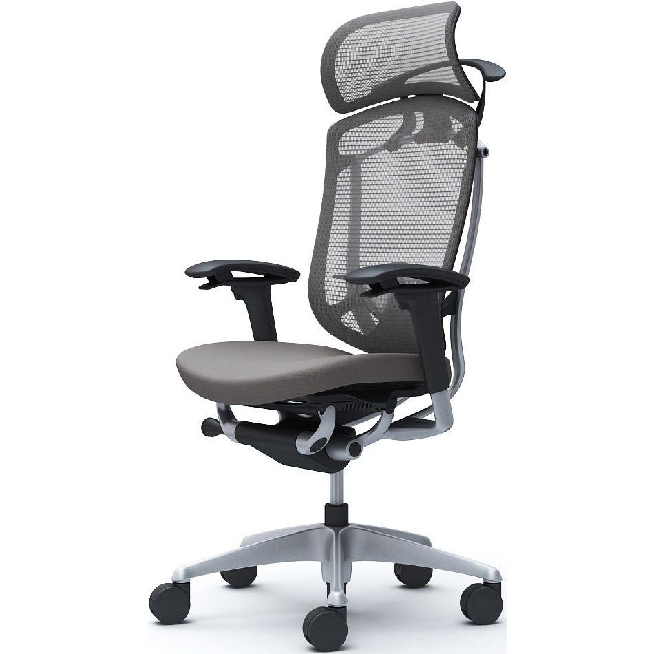 CC88YS FPD2 コンテッサセコンダ、可動肘、固定ヘッド、座クッション、ハンガー付、ランバー付、ブラックB、シルバー、脚シルバー、ウレタン 1脚 オカムラ(岡村製作所) 【通販モノタロウ】