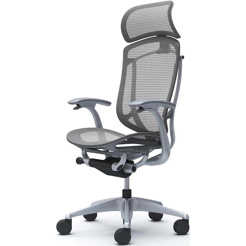 CC45YA FPH2 コンテッサセコンダ、固定肘、固定ヘッド、座メッシュ、ハンガー無、ランバー無、グレーB、シルバー、脚シルバー、ウレタン 1脚 オカムラ(岡村製作所) 【通販モノタロウ】