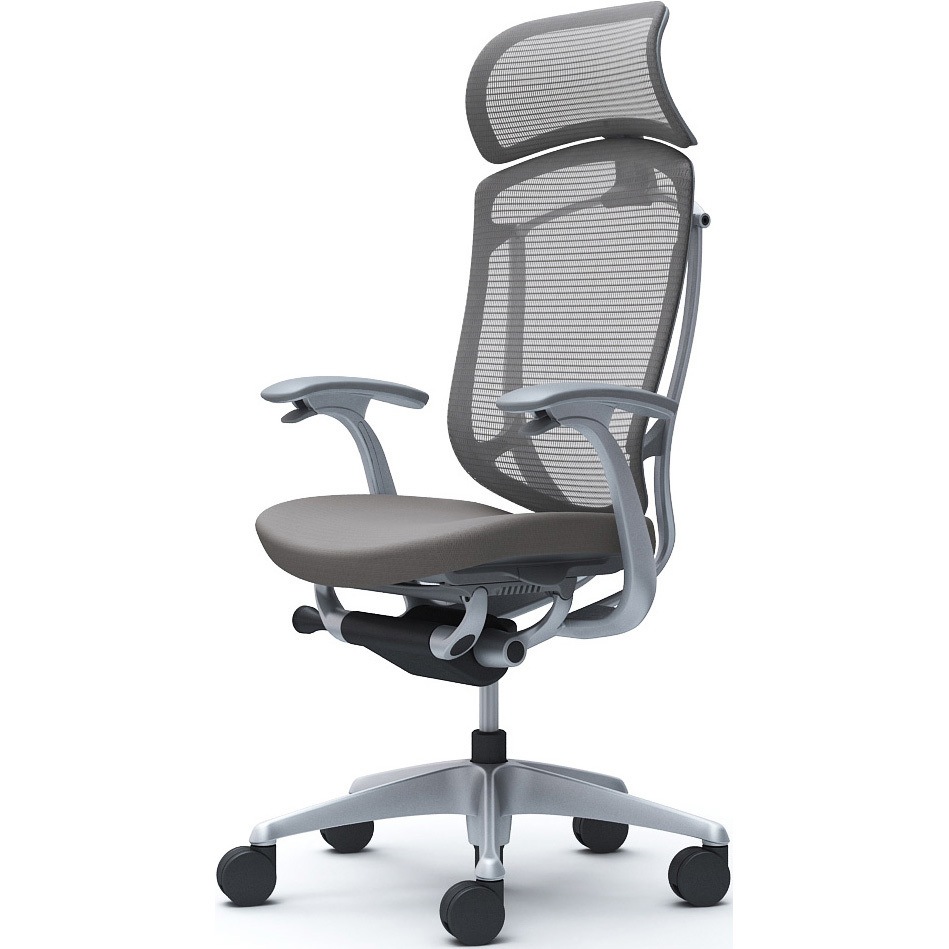 CC47YA FPD2 コンテッサセコンダ、固定肘、固定ヘッド、座クッション、ハンガー無、ランバー無、グレーB、シルバー、脚シルバー、ウレタン 1脚 オカムラ(岡村製作所) 【通販モノタロウ】