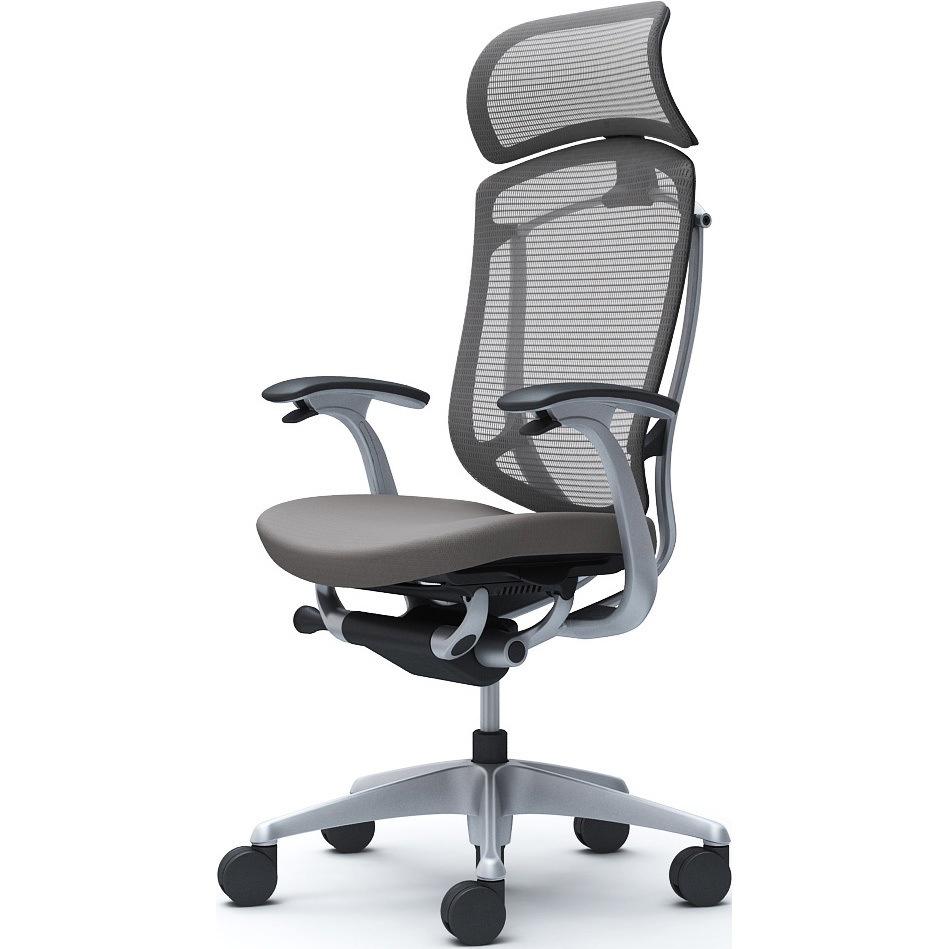 CC47YR FPD2 コンテッサセコンダ、固定肘、固定ヘッド、座クッション、ハンガー無、ランバー無、ブラックB、シルバー、脚シルバー、ウレタン 1脚 オカムラ(岡村製作所) 【通販モノタロウ】