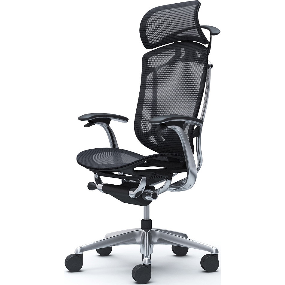 CC46BS FPG1 コンテッサセコンダ，固定肘，座メッシュ，大型ヘッド5本脚，ポリッシュ，ブラック，ランバー付ハンガー付 1脚 オカムラ(岡村製作所) 【通販モノタロウ】