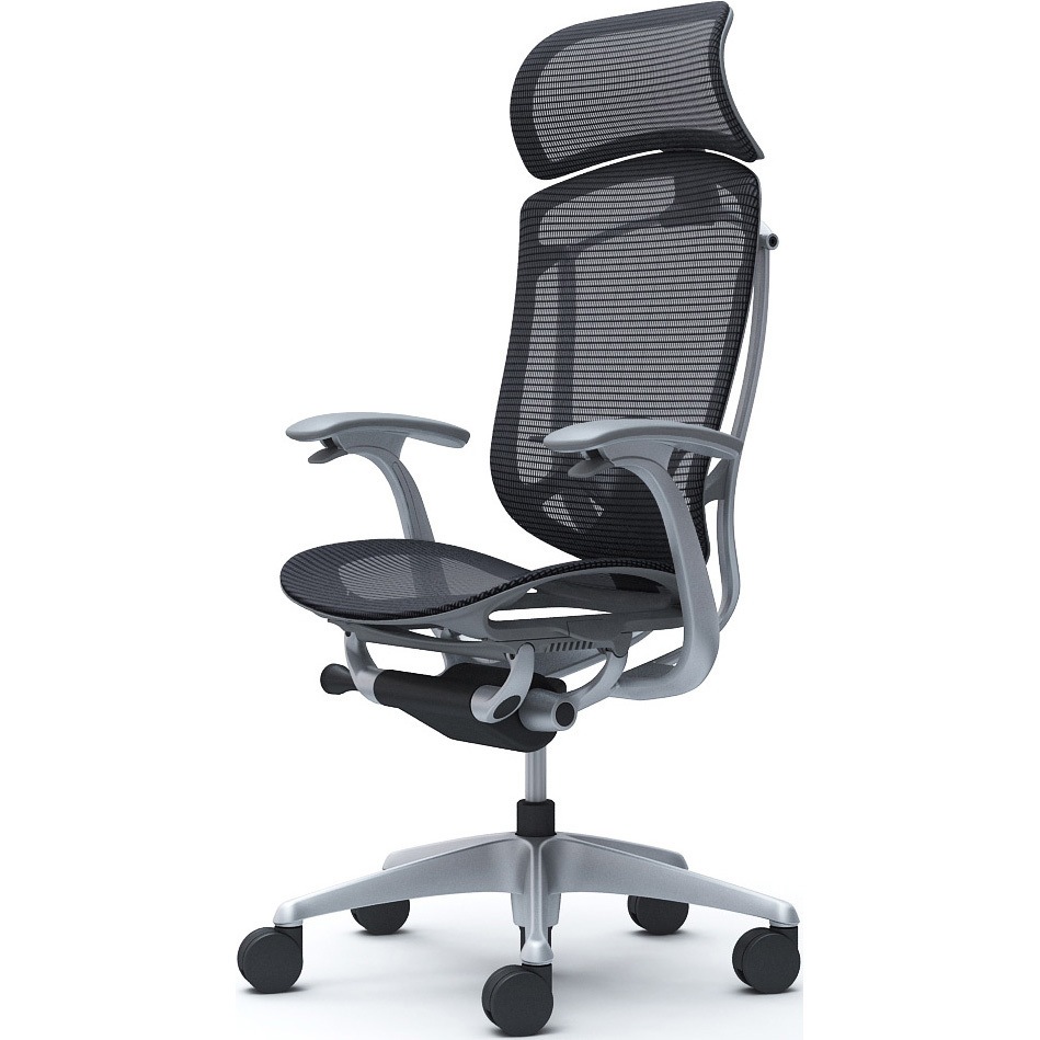 CC45YE FPG1 コンテッサセコンダ、固定肘、固定ヘッド、座メッシュ、ハンガー無、ランバー付、グレーB、シルバー、脚シルバー、ウレタン 1脚 オカムラ(岡村製作所) 【通販モノタロウ】