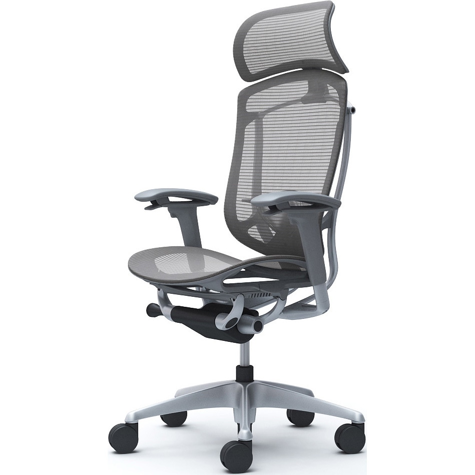 CC85YE FPH2 コンテッサセコンダ、可動肘、固定ヘッド、座メッシュ、ハンガー無、ランバー付、グレーB、シルバー、脚シルバー、ウレタン 1脚 オカムラ(岡村製作所) 【通販モノタロウ】