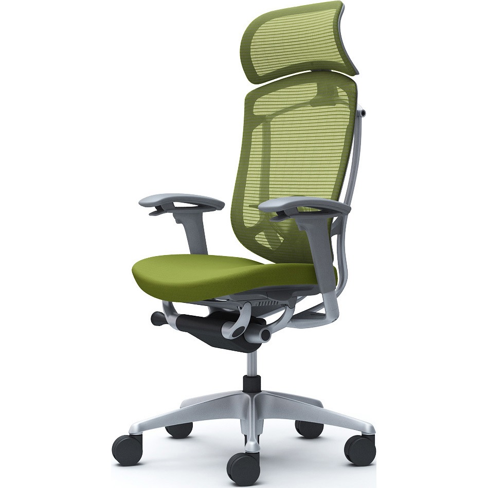 CC87YE FPC5 コンテッサセコンダ、可動肘、固定ヘッド、座クッション、ハンガー無、ランバー付、グレーB、シルバー、脚シルバー、ウレタン 1脚 オカムラ(岡村製作所) 【通販モノタロウ】