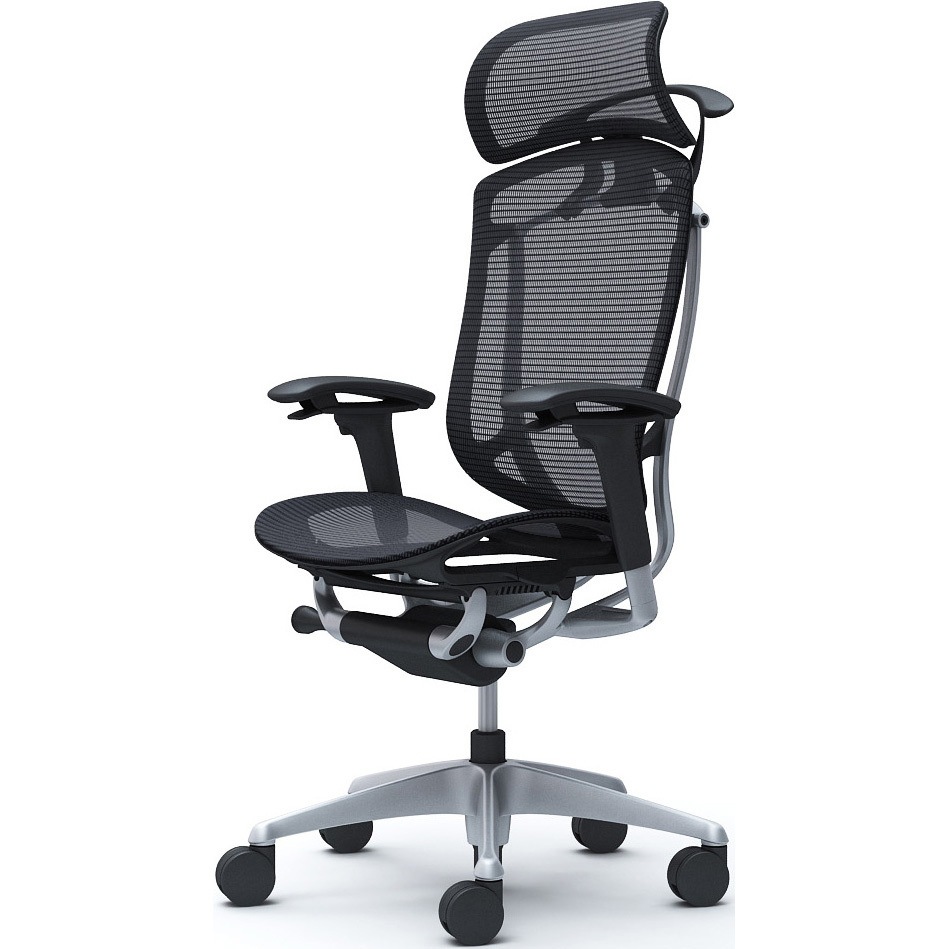 CC86YR FPG1 コンテッサセコンダ、可動肘、固定ヘッド、座メッシュ、ハンガー付、ランバー無、ブラックB、シルバー、脚シルバー、ウレタン 1脚 オカムラ(岡村製作所) 【通販モノタロウ】