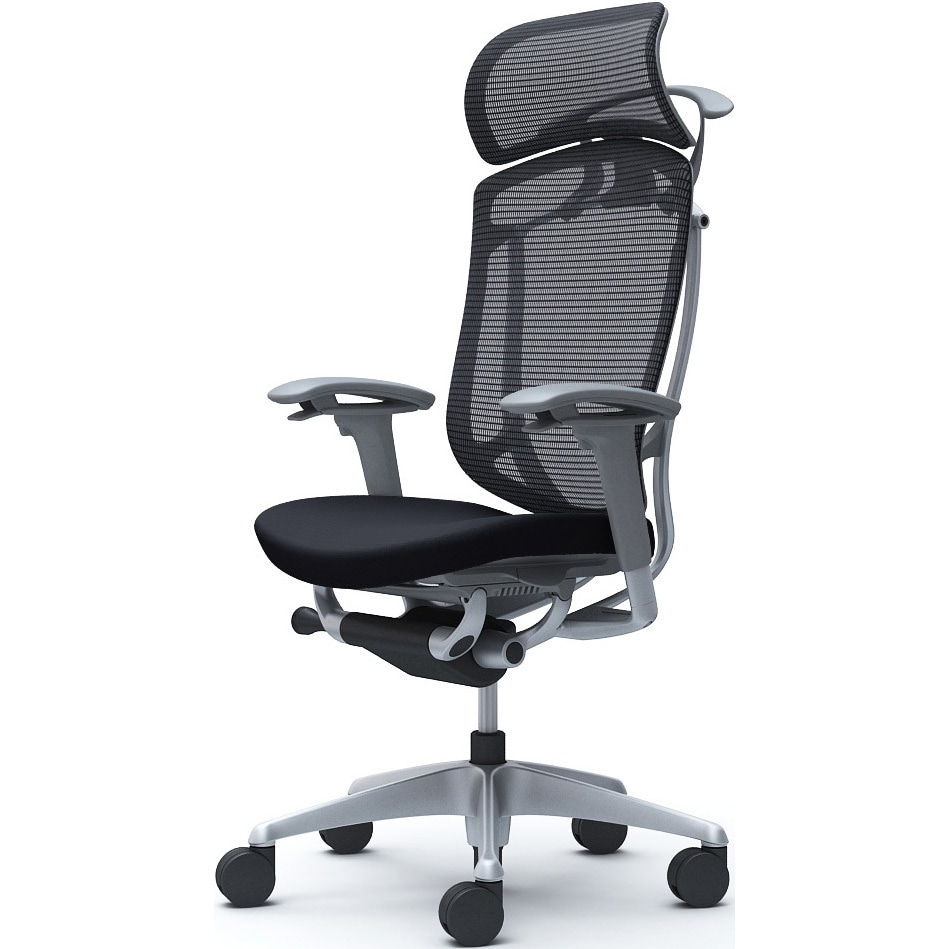 CC88YA FPC1 コンテッサセコンダ、可動肘、固定ヘッド、座クッション、ハンガー付、ランバー無、グレーB、シルバー、脚シルバー、ウレタン 1脚 オカムラ(岡村製作所) 【通販モノタロウ】