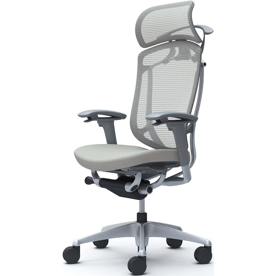 CC88YA FPC3 コンテッサセコンダ、可動肘、固定ヘッド、座クッション、ハンガー付、ランバー無、グレーB、シルバー、脚シルバー、ウレタン 1脚 オカムラ(岡村製作所) 【通販モノタロウ】