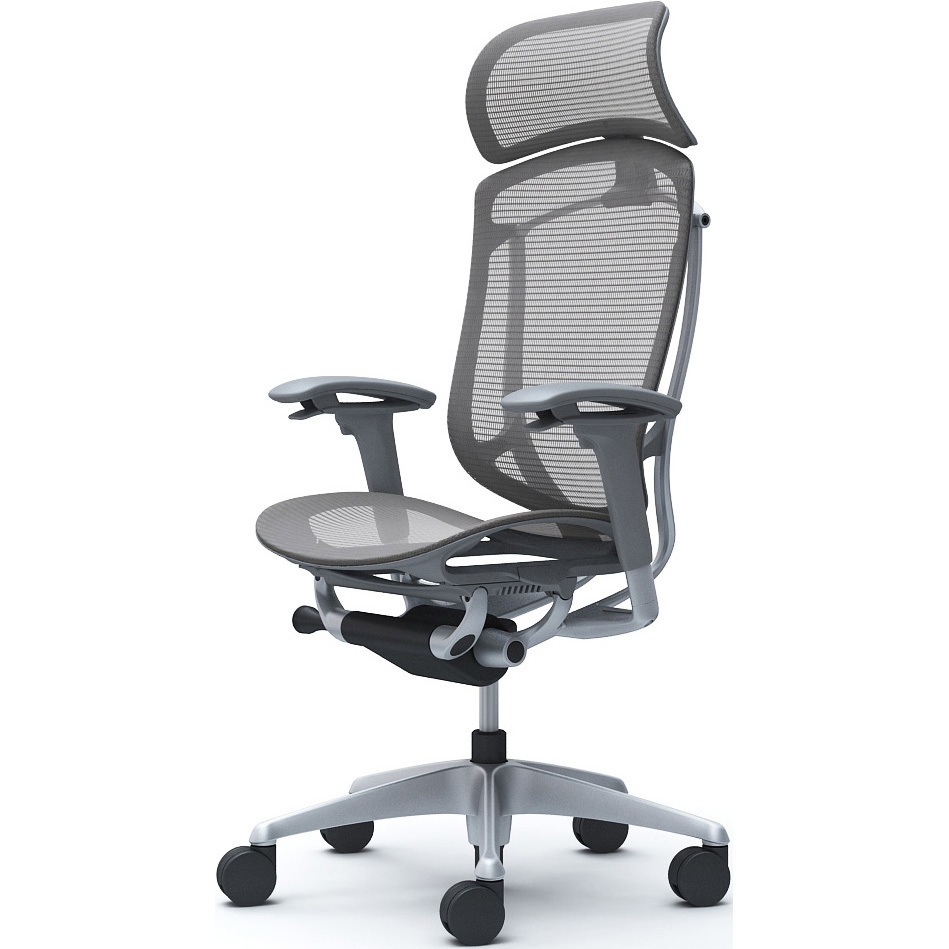 CC85YA FPH2 コンテッサセコンダ、可動肘、固定ヘッド、座メッシュ、ハンガー無、ランバー無、グレーB、シルバー、脚シルバー、ウレタン 1脚 オカムラ(岡村製作所) 【通販モノタロウ】