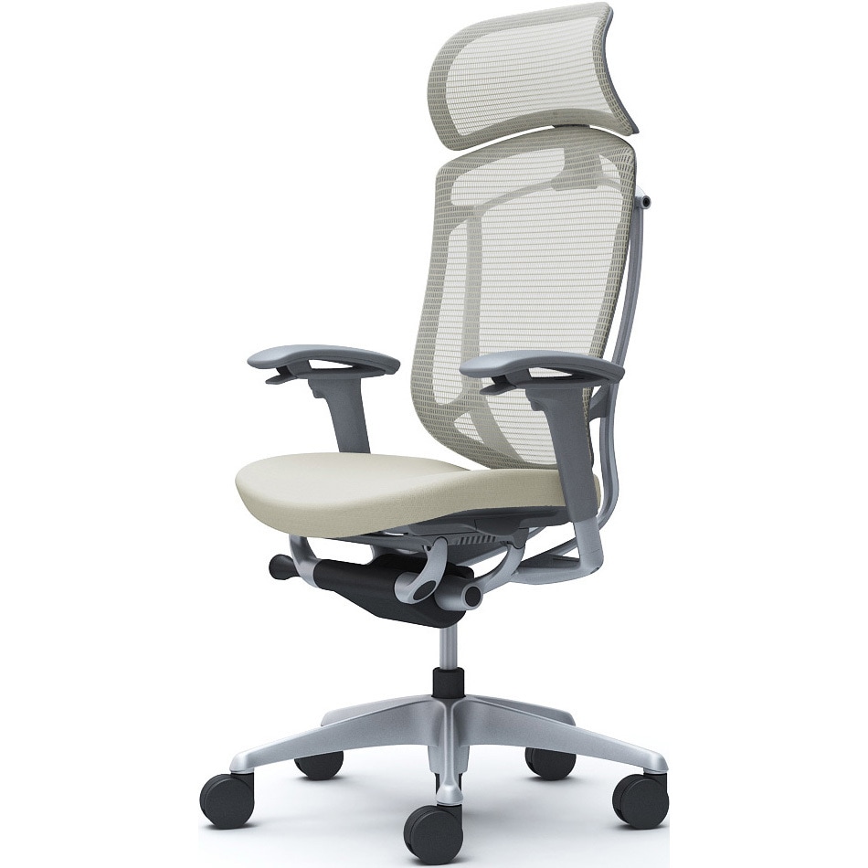 CC87YA FPC2 コンテッサセコンダ、可動肘、固定ヘッド、座クッション、ハンガー無、ランバー無、グレーB、シルバー、脚シルバー、ウレタン 1脚 オカムラ(岡村製作所) 【通販モノタロウ】