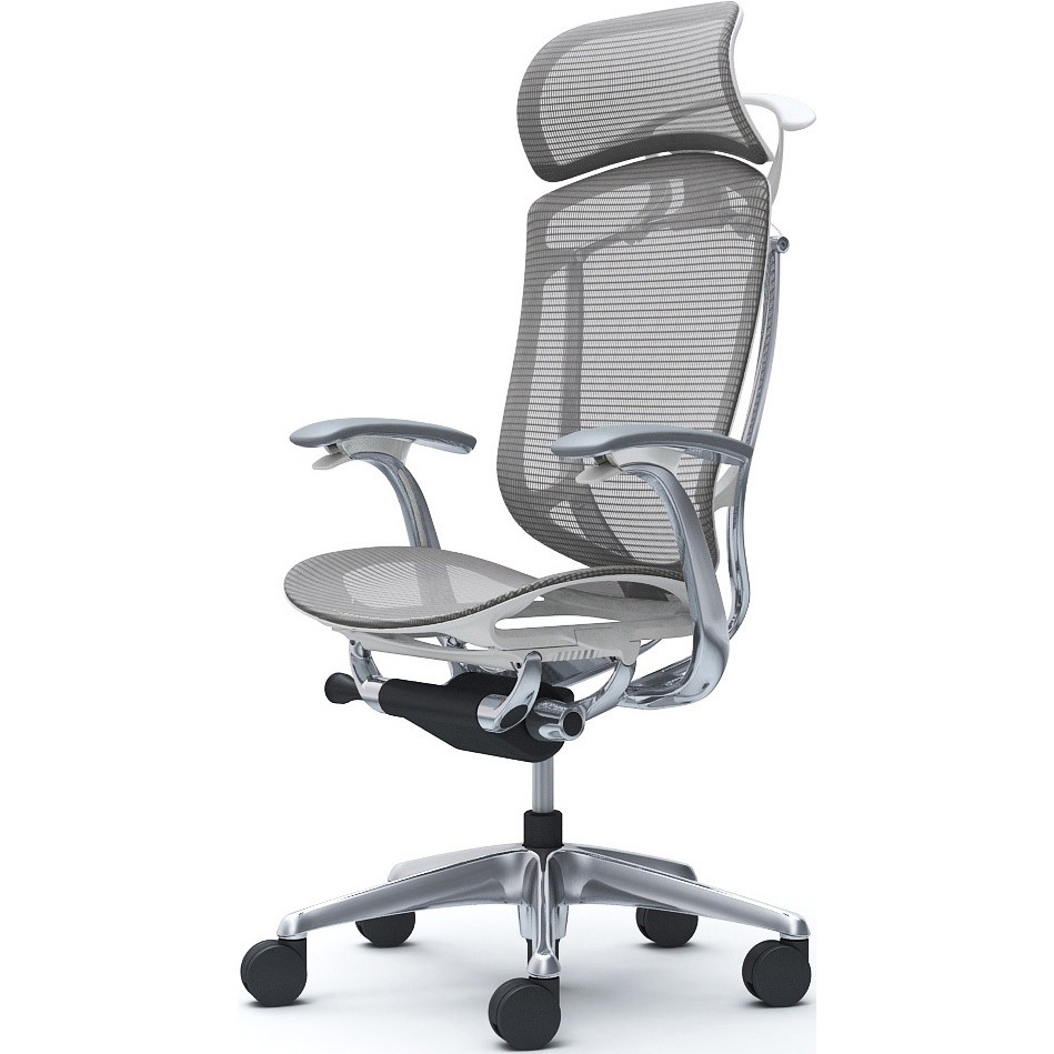 CC46BW FPH2 コンテッサセコンダ，固定肘，座メッシュ，大型ヘッド5本脚，ポリッシュ，ホワイト，ランバー無ハンガー付 1脚 オカムラ(岡村製作所) 【通販モノタロウ】