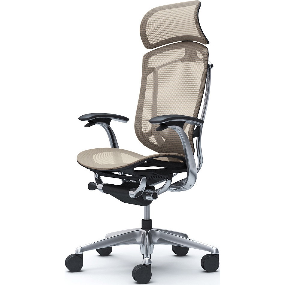 CC45BS FPG7 コンテッサセコンダ，固定肘，座メッシュ，大型ヘッド5本脚，ポリッシュ，ブラック，ランバー付ハンガー無 1脚 オカムラ(岡村製作所) 【通販モノタロウ】