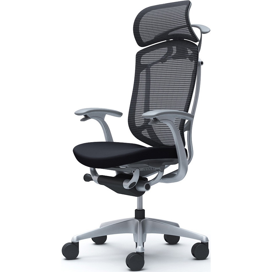 CC48YA FPC1 コンテッサセコンダ、固定肘、固定ヘッド、座クッション、ハンガー付、ランバー無、グレーB、シルバー、脚シルバー、ウレタン 1脚 オカムラ(岡村製作所) 【通販モノタロウ】