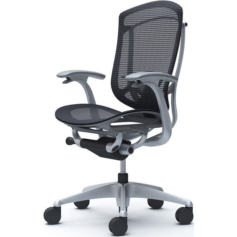 CC41YE FPG1 コンテッサセコンダ、固定肘、ハイバック、座メッシュ、ハンガー無、ランバー付、グレーB、シルバー、脚シルバー、ウレタン 1脚 オカムラ(岡村製作所) 【通販モノタロウ】