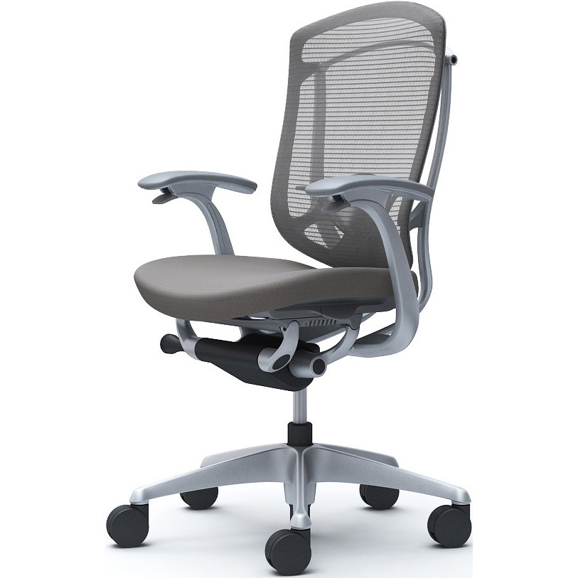 CC43YE FPD2 コンテッサセコンダ、固定肘、ハイバック、座クッション、ハンガー無、ランバー付、グレーB、シルバー、脚シルバー、ウレタン 1脚 オカムラ(岡村製作所) 【通販モノタロウ】