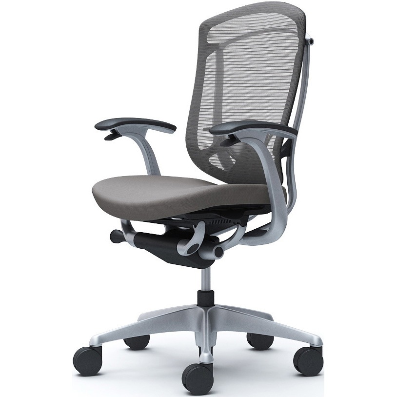 CC43YS FPD2 コンテッサセコンダ、固定肘、ハイバック、座クッション、ハンガー無、ランバー付、ブラックB、シルバー、脚シルバー、ウレタン 1脚 オカムラ(岡村製作所) 【通販モノタロウ】