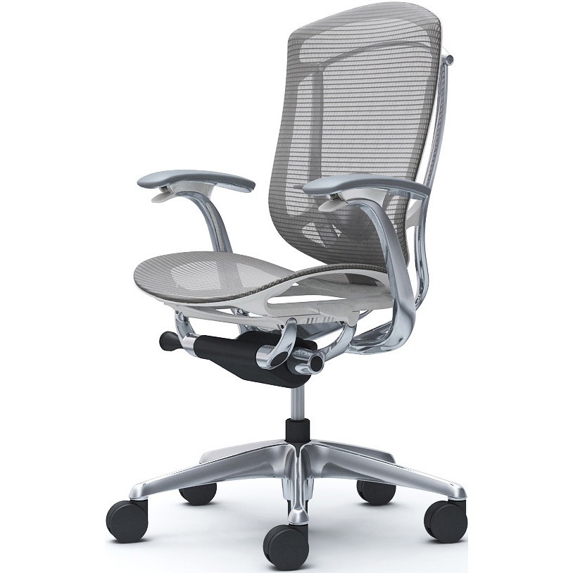 CC41XZ FPH2 コンテッサセコンダ、固定肘、ハイバック、座メッシュ、ハンガー無、ランバー付、ホワイトB、ポリッシュ、脚ポリッシュ、ウレタン 1脚 オカムラ(岡村製作所) 【通販モノタロウ】