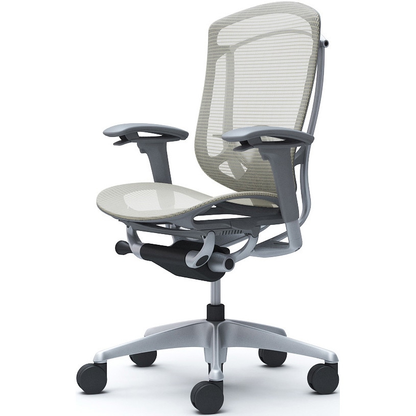 CC81YE FPG2 コンテッサセコンダ、可動肘、ハイバック、座メッシュ、ハンガー無、ランバー付、グレーB、シルバー、脚シルバー、ウレタン 1脚 オカムラ(岡村製作所) 【通販モノタロウ】