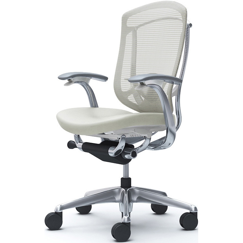 CC43XZ FPT2 コンテッサセコンダ、固定肘、ハイバック、座革、ハンガー無、ランバー付、ホワイトB、ポリッシュ、脚ポリッシュ、ウレタン 1脚 オカムラ(岡村製作所) 【通販モノタロウ】