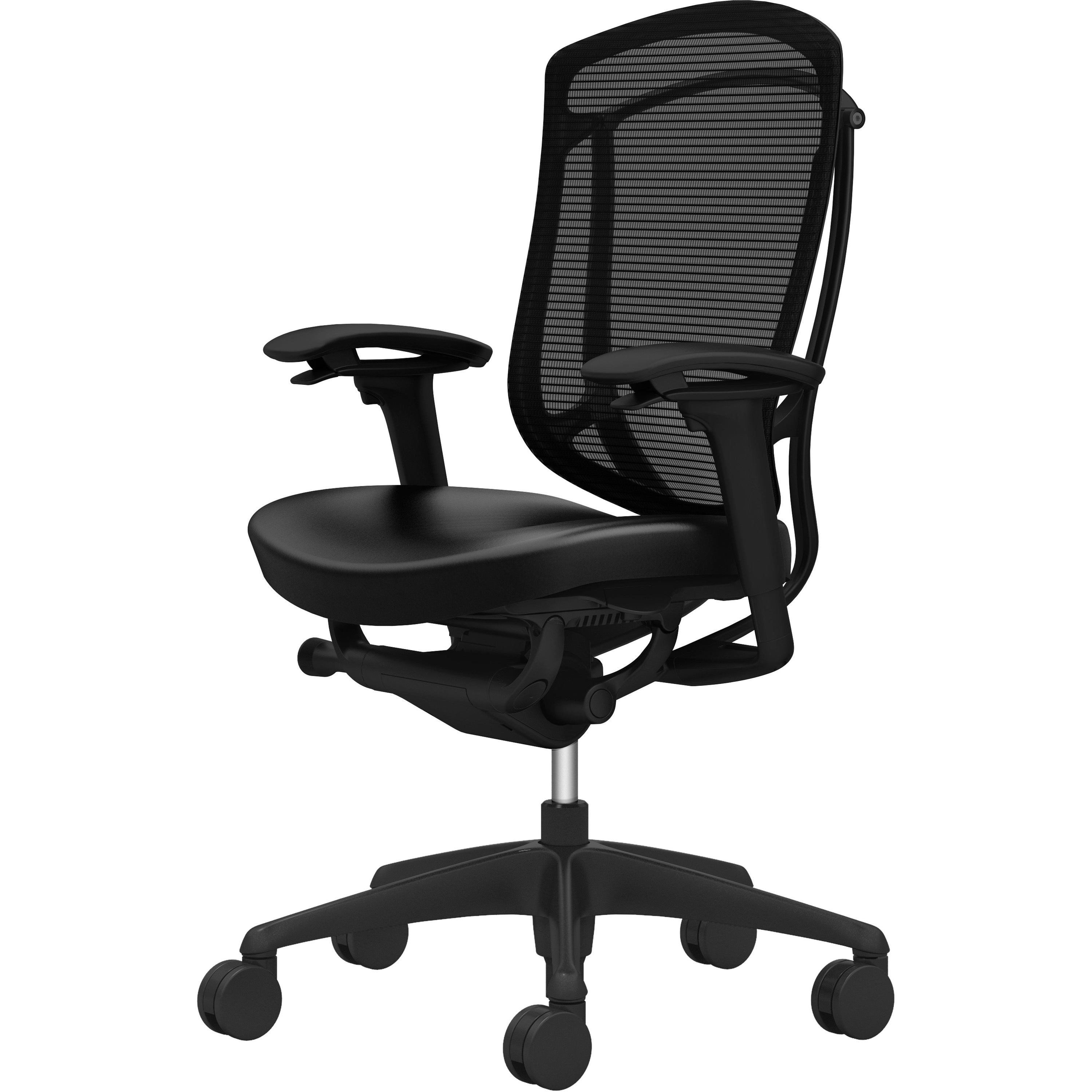 CC8GMR FZ91 コンテッサセコンダ，サーキュラーモデル，可動肘，背メッシュ座革 ハイバック5本脚，ブラック，ブラック，ランバー無ハンガー無 1脚 オカムラ(岡村製作所) 【通販モノタロウ】