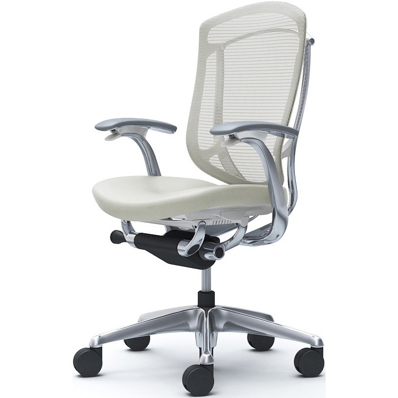 CC43XW FPT2 コンテッサセコンダ、固定肘、ハイバック、座革、ハンガー無、ランバー無、ホワイトB、ポリッシュ、脚ポリッシュ、ウレタン 1脚 オカムラ(岡村製作所) 【通販モノタロウ】