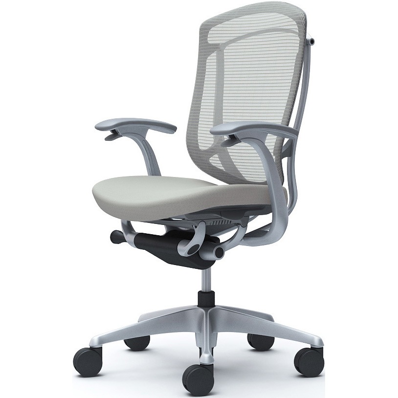 CC43YA FPC3 コンテッサセコンダ、固定肘、ハイバック、座クッション、ハンガー無、ランバー無、グレーB、シルバー、脚シルバー、ウレタン 1脚 オカムラ(岡村製作所) 【通販モノタロウ】