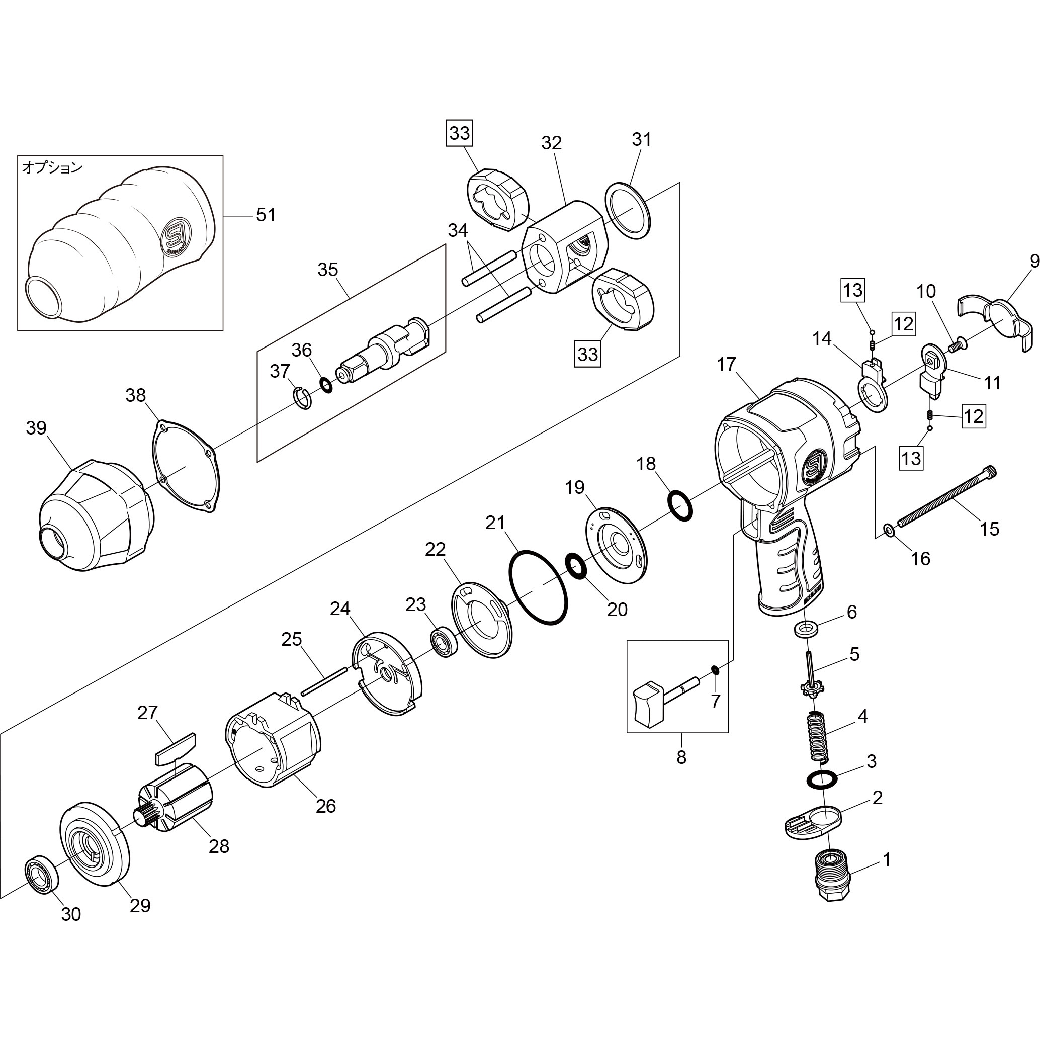 913-18A 部品 エアインパクトレンチ SI-1800B ULTRA SHINANO(信濃機販