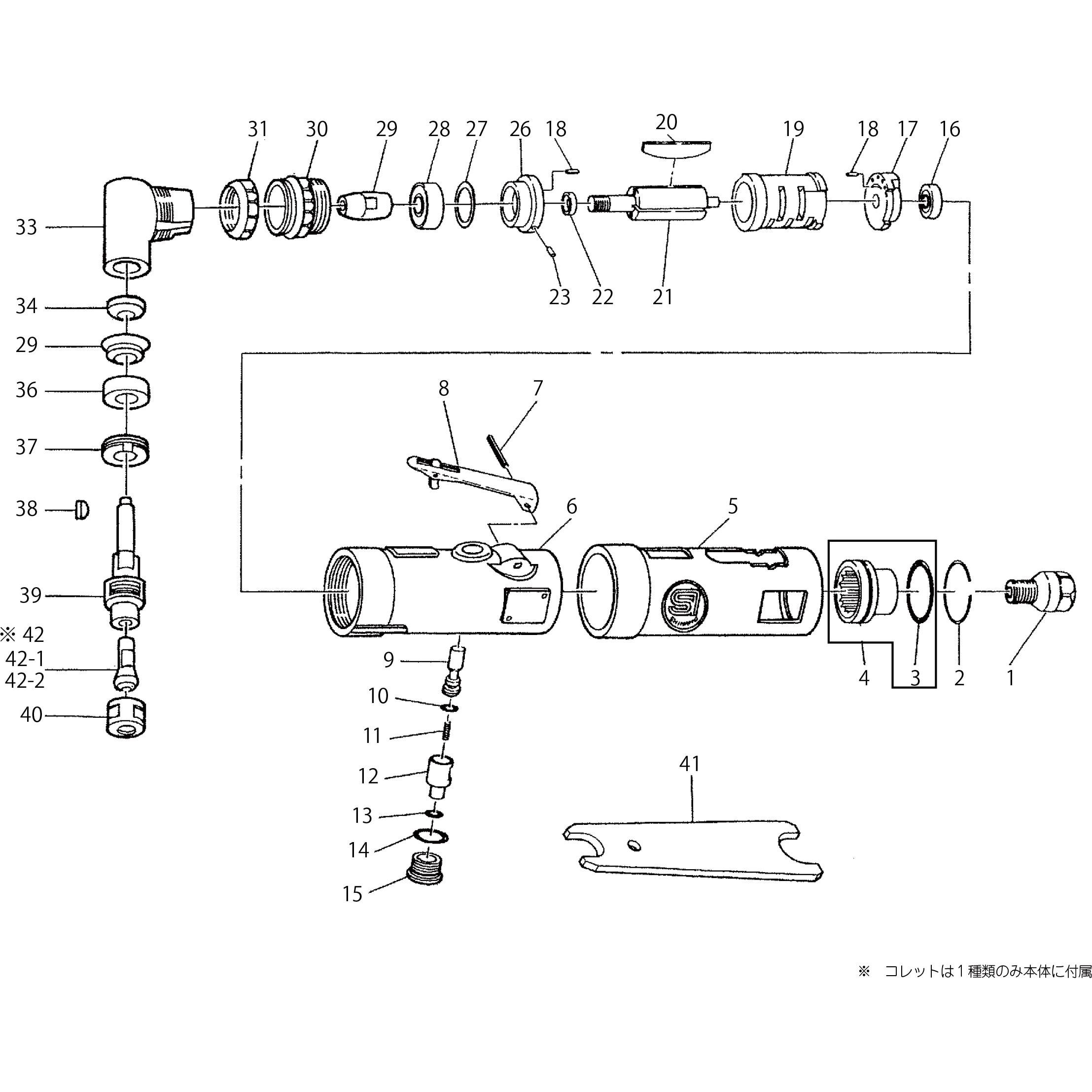 115-31CP 部品 ダイグラインダー SI-2005 SHINANO(信濃機販) 1台使用個数1 アングルヘッドCP   115-31CP