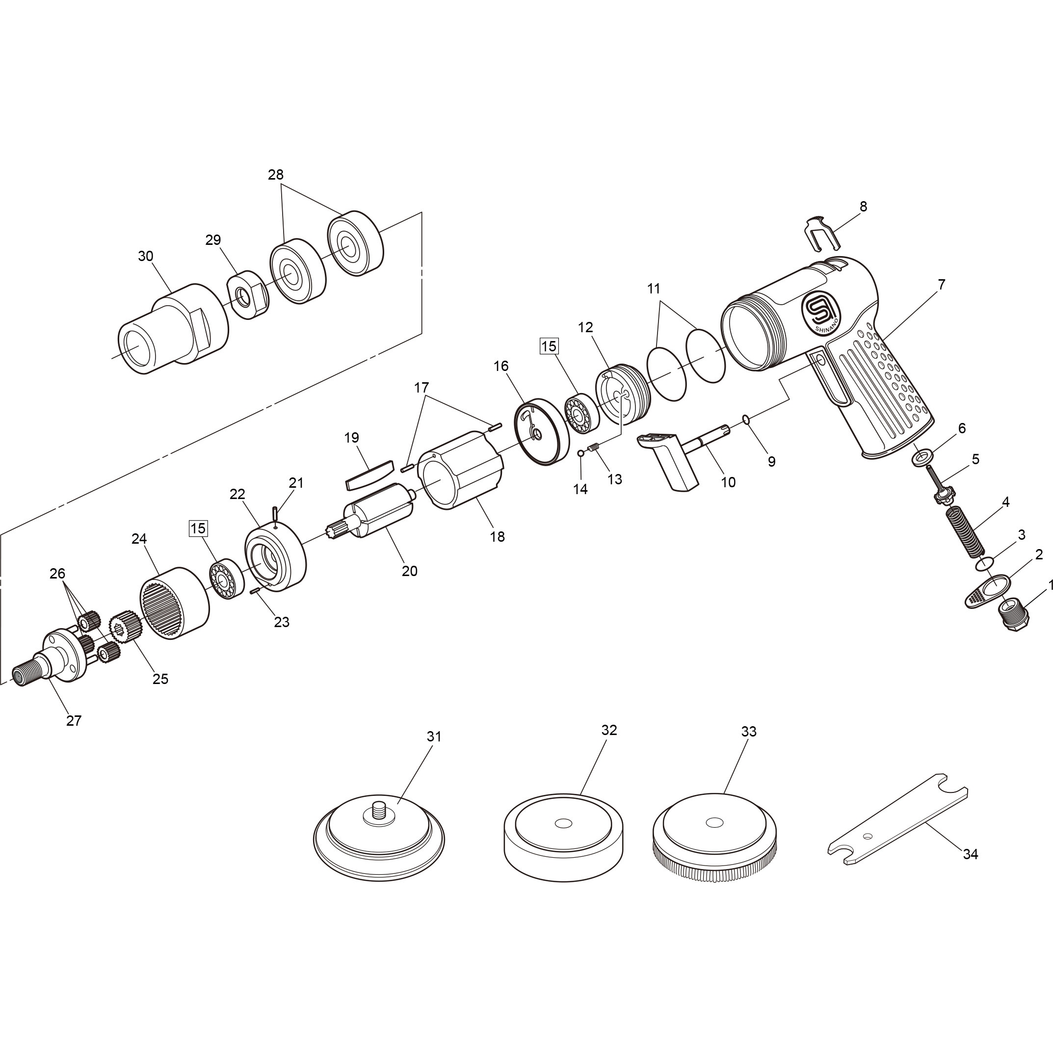 SI エアーギアポリッシャー (1台) 品番：SI-2415