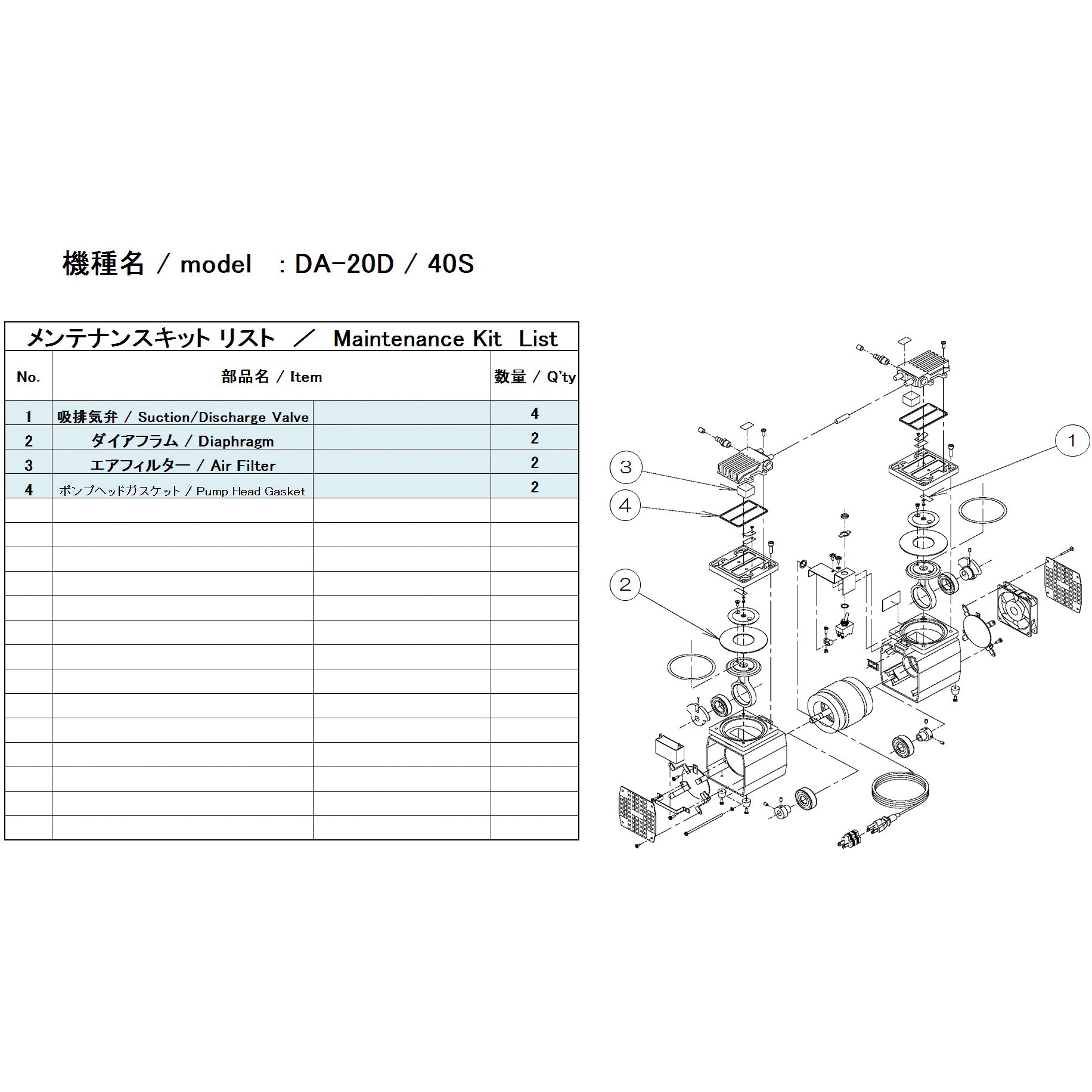 DA-20D/40S MAINTENANCEKIT 小型ドライ真空ポンプ用メンテナンスキット 1式 ULVAC(アルバック) 【通販モノタロウ】