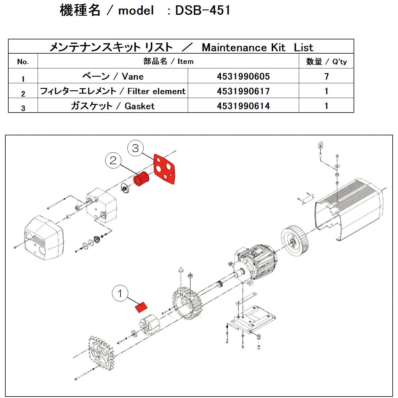 DSB-451 MAINTENANCEKIT 小型ドライ真空ポンプ用メンテナンスキット ULVAC(アルバック) 1式 DSB-451 MAINTENANCEKIT