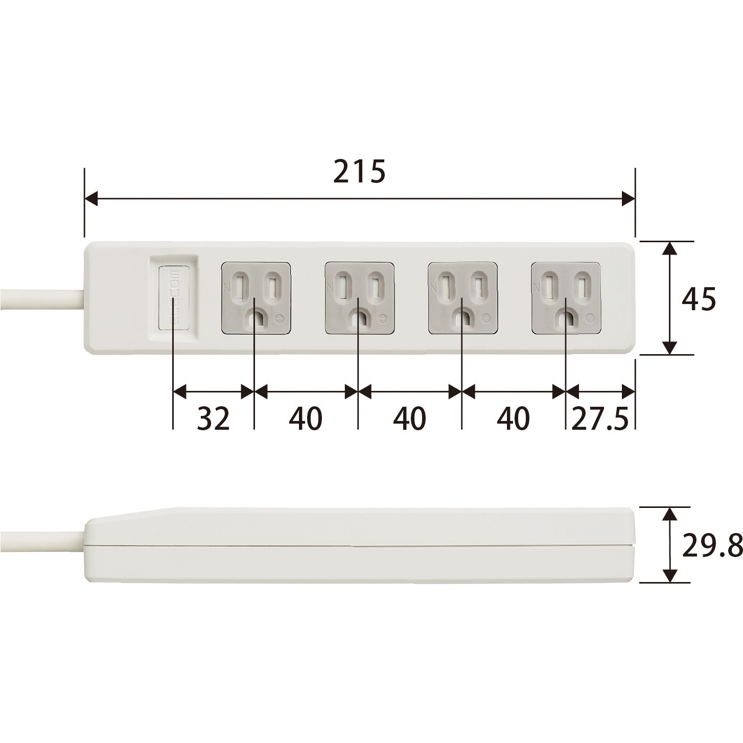 T-T1C-3425WH 電源タップ 延長コード 4個口 2.5m 3P ほこり防止