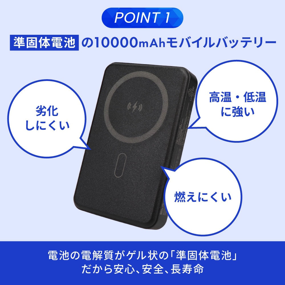 OEC-LPB10025MG-BK 準固体電池採用 スマホリング搭載 10000mAh 最大