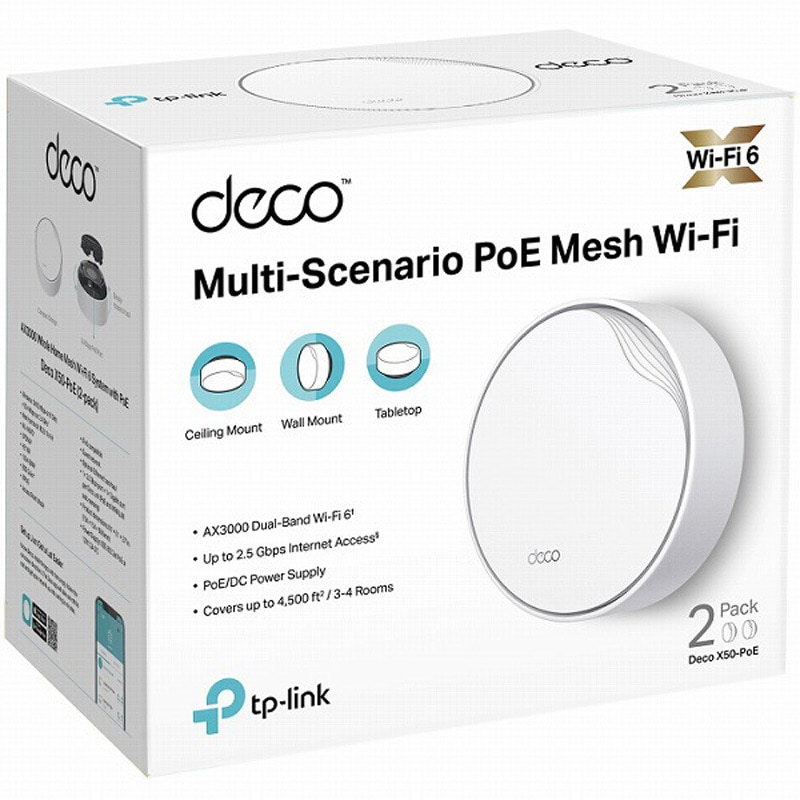 Deco X50-PoE(2-pack)(US) AX3000 PoE対応メッシュWi-Fi 6システム(2