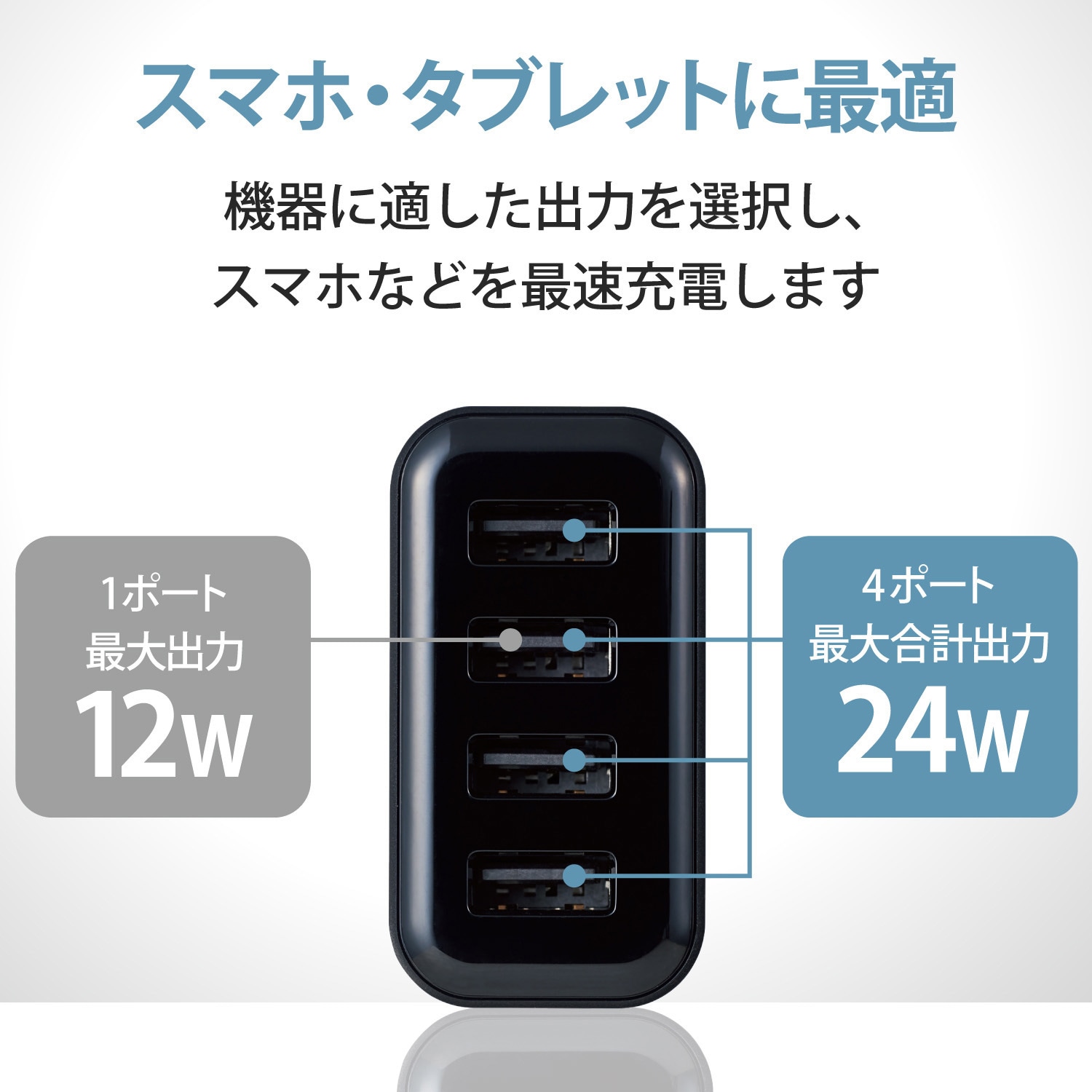 MPA-ACU13BK スマホ充電器 AC充電器 USB×4ポート 3.6A出力 合計24W