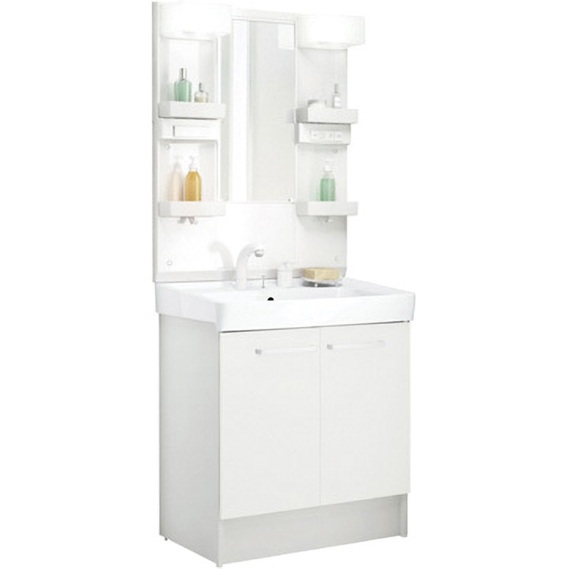 D7N5-755SY-W/VP1W+MD7X3-751YFJU 洗面化粧台 D7シリーズ 扉タイプ + 1面鏡 LED照明(一般地向け) INAX(LIXIL) 2枚扉タイプ 照明LED電球 40W形×2灯(8.4W) ボウル容量15L 間口750mm