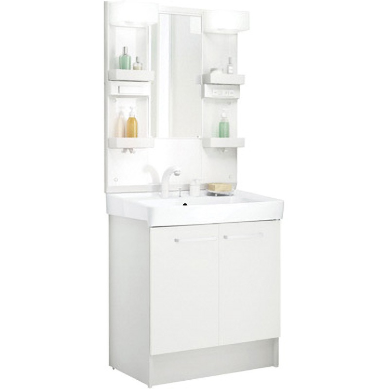 D7N5-755SYN-W/VP1W+MD7X3-751YFJ 洗面化粧台 D7シリーズ 扉タイプ + 1面鏡 LED照明(寒冷地向け) INAX(LIXIL) 2枚扉タイプ 照明LED電球 40W形×2灯(8.4W) ボウル容量15L 間口750mm 29,585円