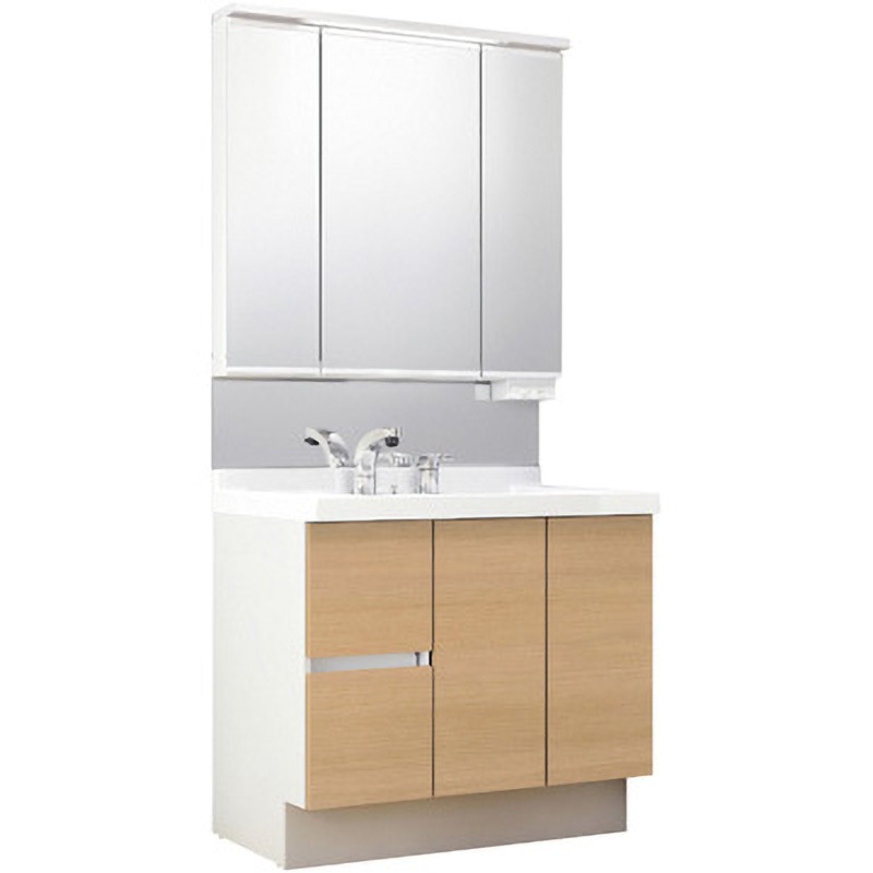 J1HT1-905S(8)YN/LP2H+MJ1X2-903TXJU 洗面化粧台 J1シリーズ 片引出タイプ + 3面鏡全収納 スリムLED照明(寒冷地向け) INAX(LIXIL) ボウル容量11L 間口900mm