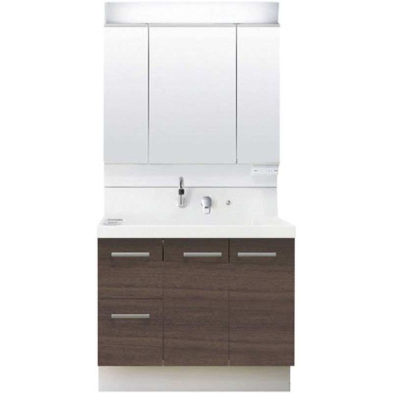 K1H5-905SY/LD2H+MK1X4-903TXSU 洗面化粧台 K1シリーズ 片引出タイプ + 3面鏡全収納 スタンダードLED照明(一般地向け) INAX(LIXIL) ボウル容量24L 間口900mm