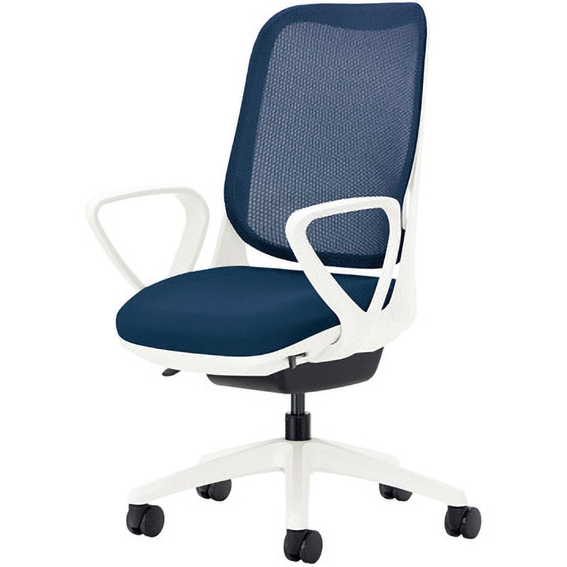 No.3561F-W ライド LION (ライオン事務器) キャスターあり 固定肘 肘掛あり コズミックブルー色 ホワイトフレーム/ホワイト脚