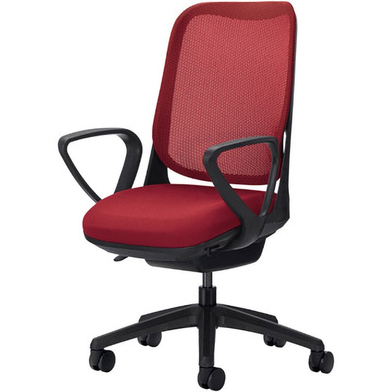 No.3566F-K ライド LION (ライオン事務器) キャスターあり 固定肘 肘掛あり チェリーレッド色 ブラックフレーム/ブラック脚