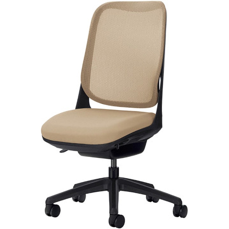 No.3565F-K ライド LION (ライオン事務器) キャスターあり 肘掛なし サンドベージュ色 ブラックフレーム/ブラック脚