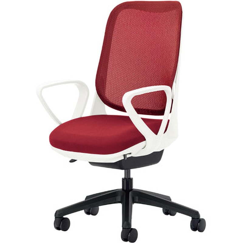 No.3561F-K ライド LION (ライオン事務器) キャスターあり 固定肘 肘掛あり チェリーレッド色 ホワイトフレーム/ブラック脚