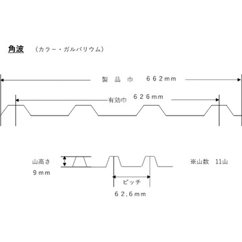 鋼板製ガルバリウム波板 大和鋼業 角波 ピッチ62.6mm 長さ1829mm 1箱(6 