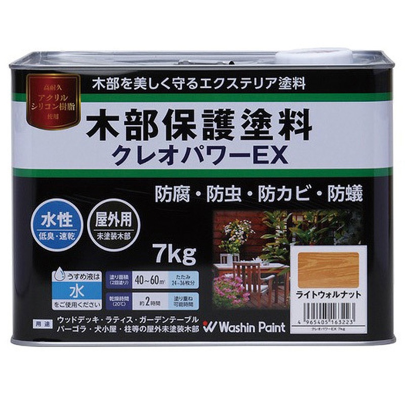 水性木材防腐防虫塗料 クレオパワーEX 和信ペイント 屋外未塗装木部用 ライトウォルナット色  1缶(7kg)