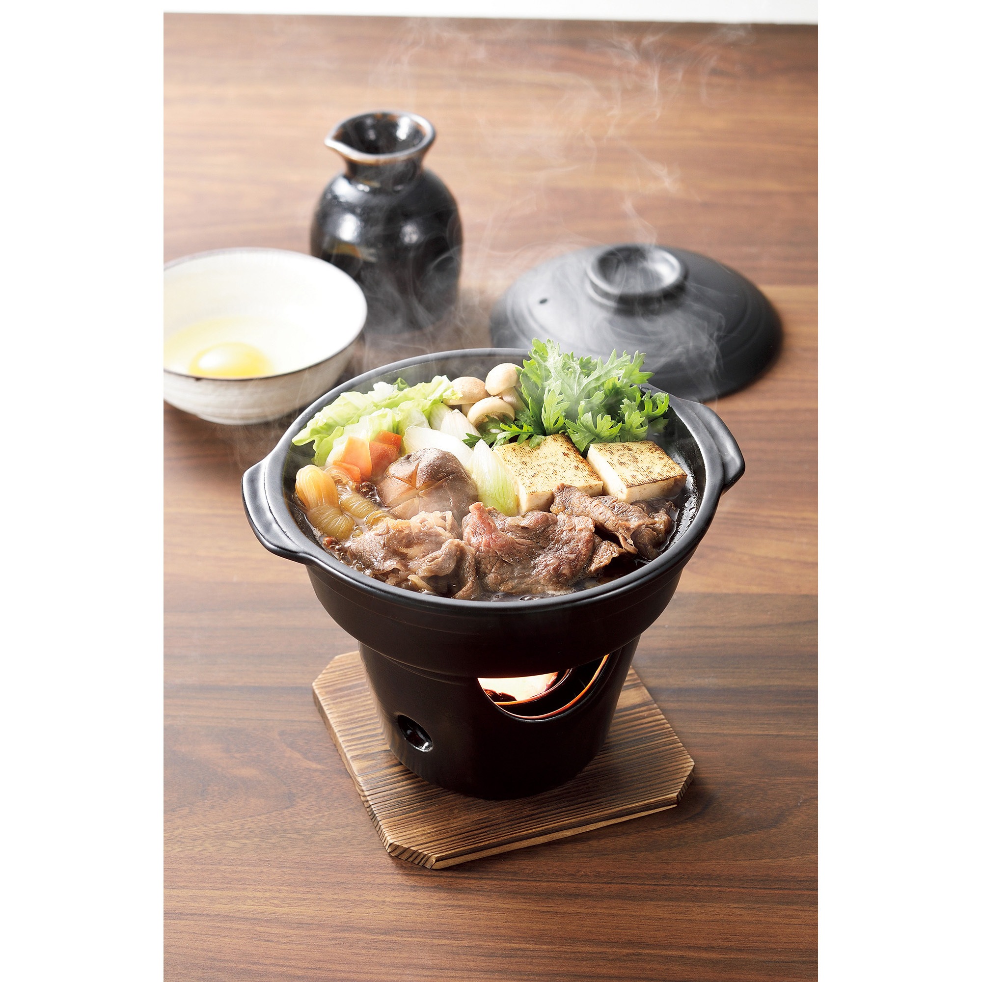 HB-5221 和ごころ懐石 陶器製すきやき鍋コンロ付セット パール金属 1箱