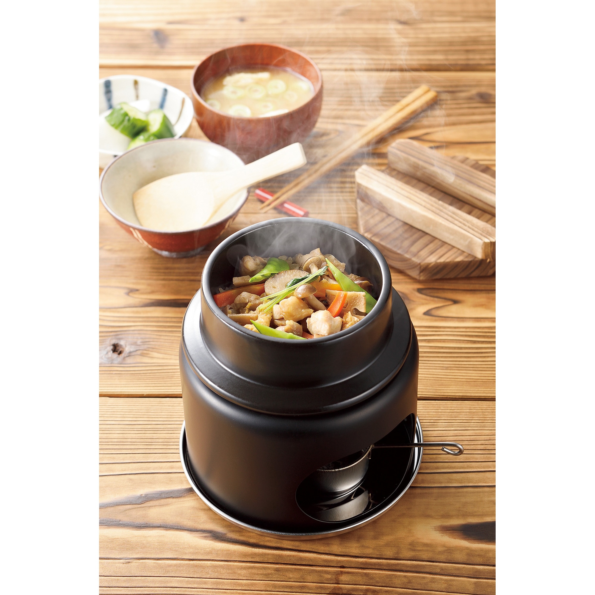 HB-5223 和ごころ懐石 陶器製釜めしコンロ付セット パール金属 1箱 HB