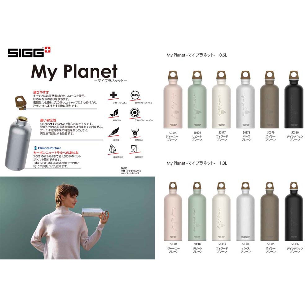 50385 水筒 アルミニウム製ボトル マイプラネット 1.0L SIGG(シグ) ライタープレーン色 寸法25.7×Φ8.1cm -  【通販モノタロウ】