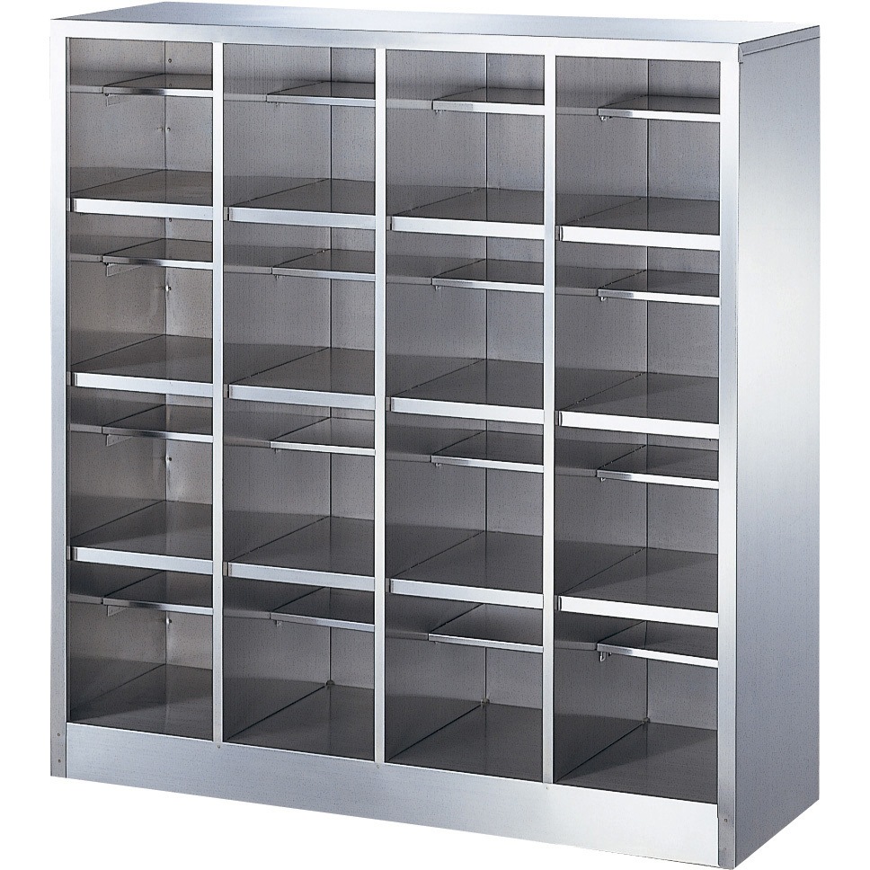 BS-SUS16W オープンステンレスシューズボックス 三島精器 中棚有り 16人用   BS-SUS16W