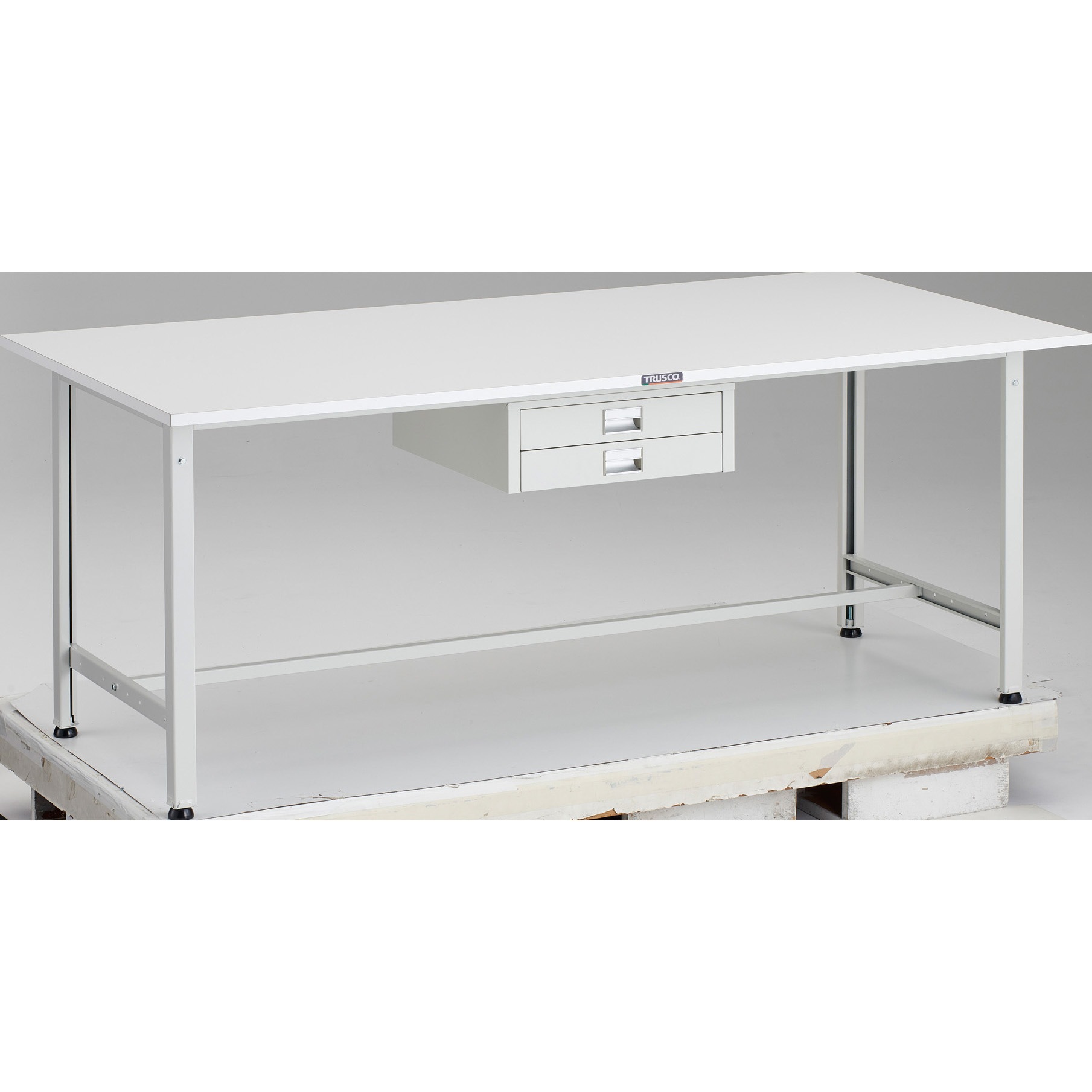 AE-1809UDC2 W 軽量作業台(薄型2段引出し付) ポリ化粧天板 TRUSCO 荷重300kg 間口1800mm奥行900mm高さ740mm  AE-1809UDC2 W 44,837円