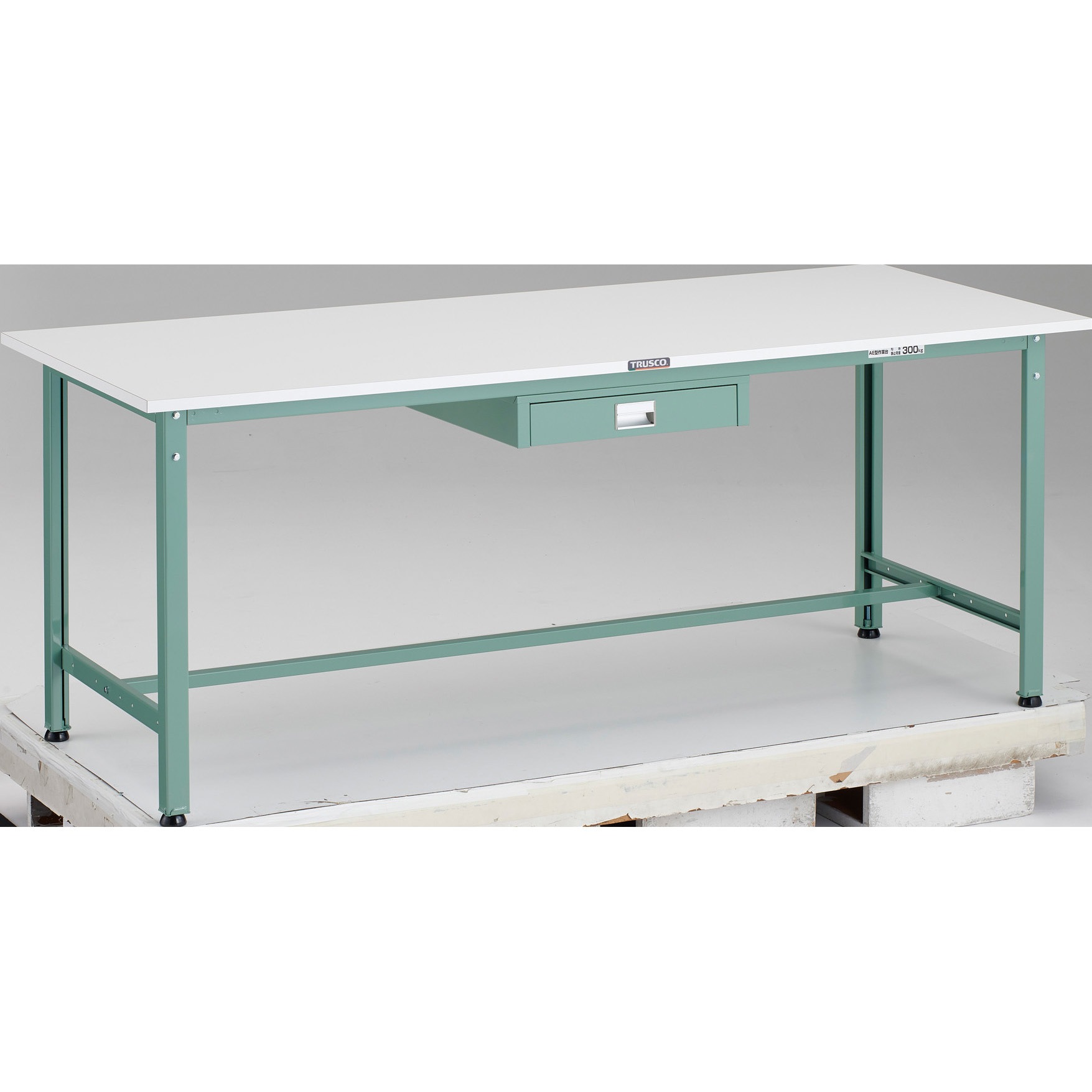 AE-1800UDC1 軽量作業台(薄型1段引出し付) ポリ化粧天板 TRUSCO 荷重300kg 間口1800mm奥行750mm高さ740mm